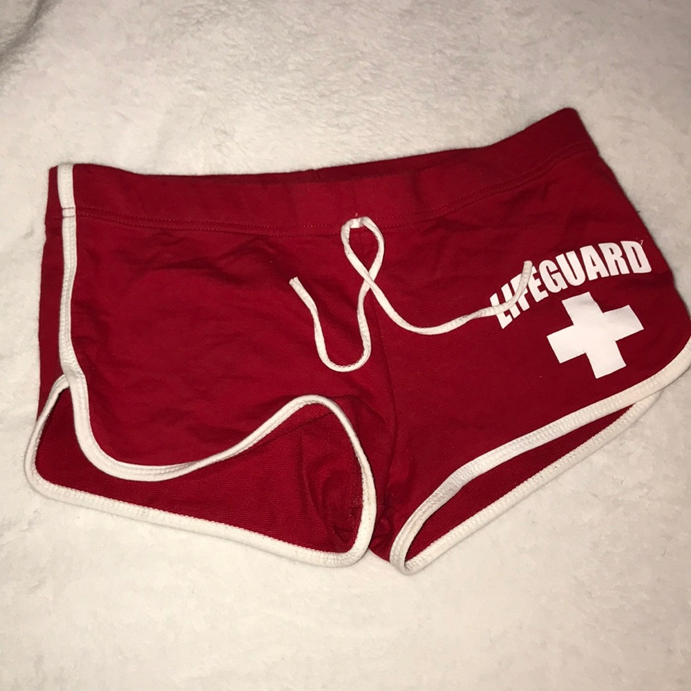 red lifeguard shorts